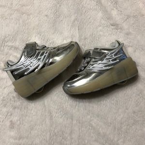 Girls Silver, Light-up, Heely-style Shoes